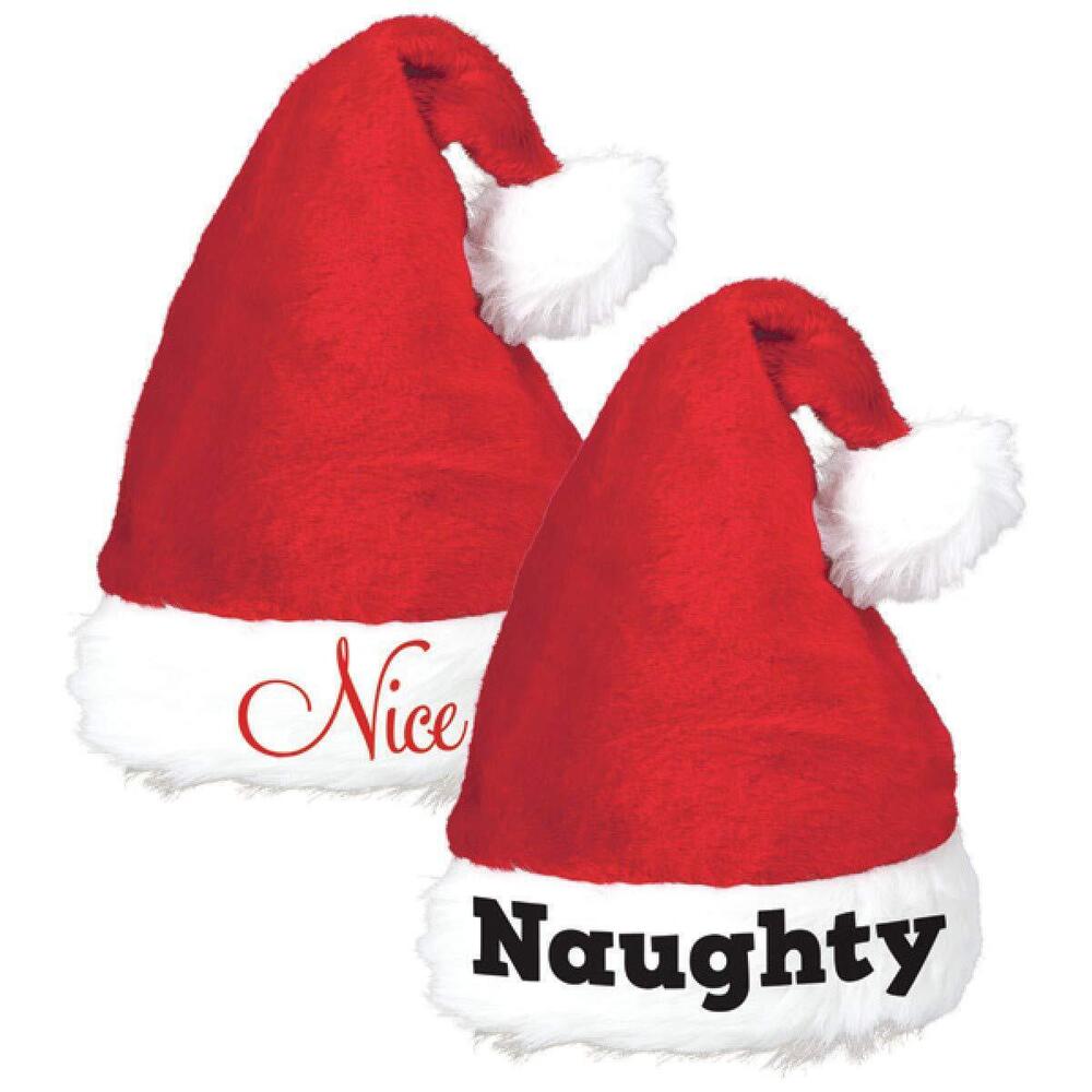 5421 Naughty & Nice Santa Hat Set 15" x 11" Pack of 2 Red & White Fur